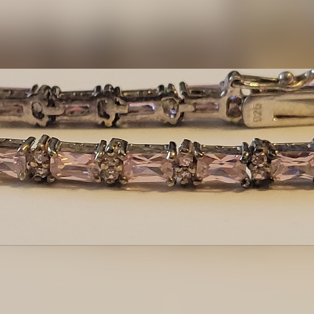 Vintage 925 Sterling Silver Pink Tennis Bracelet